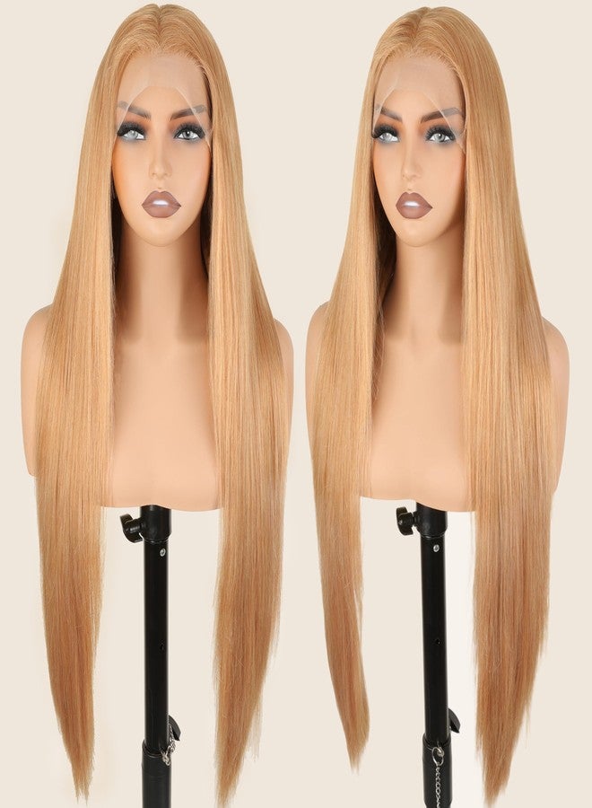 SOKU 13x6 Strawberry Honey Blonde Lace Front Wigs,32 Inch Long Straight Synthetic Hair with Pre Plucked Hairline,Free Part Silky Straight Glueless Lace Frontal Wig for Women Beginner Friendly - Image 1